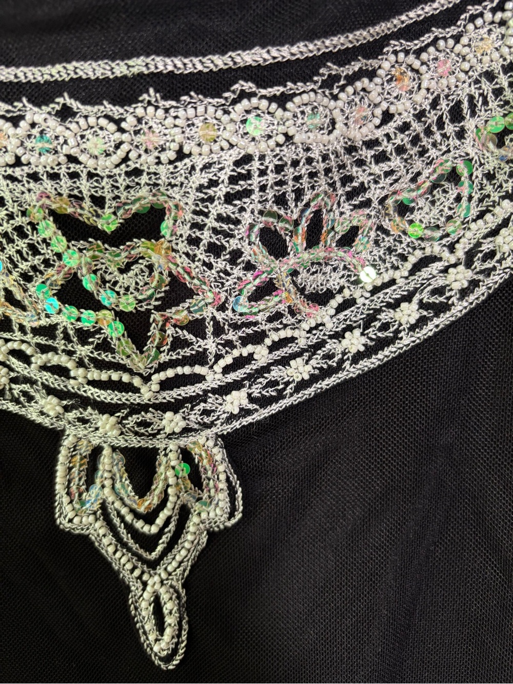 Tristan & Iseut Y2K Beaded Mesh Embellished Top Black Size M - Picture 5 of 11